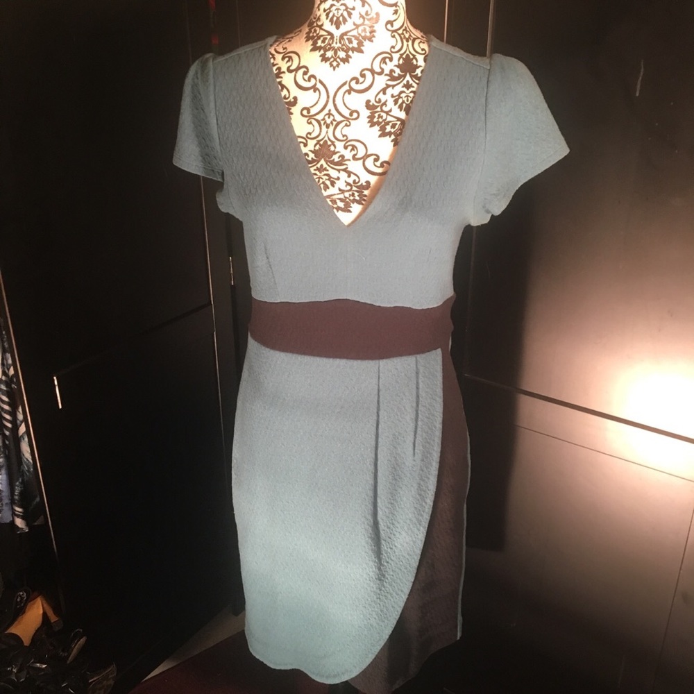 Blue and black v neck thick dress
